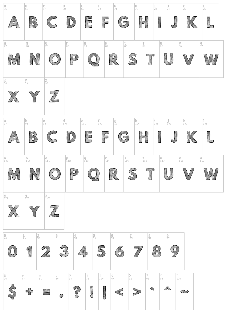 Mild Life font map